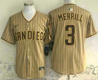 Mens San Diego Padres #3 Jackson Merrill Khaki Pinstripe Limited Stitched Jersey